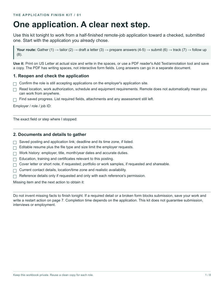 Page 1 of the kit: One application. A clear next step.